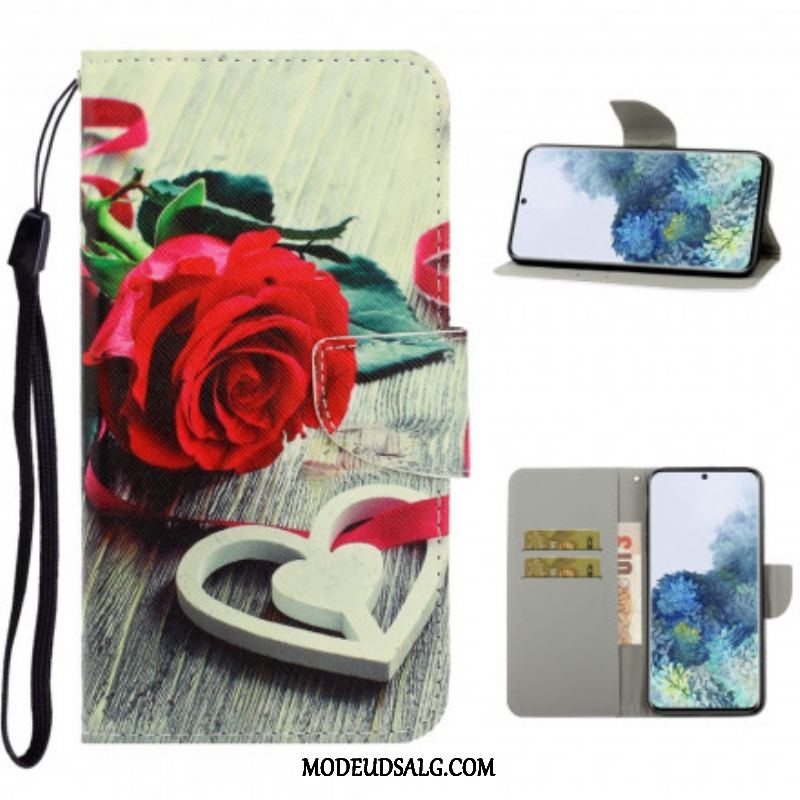 Læder Cover Samsung Galaxy S21 Ultra 5G Med Snor Farverige Strappy Blomster