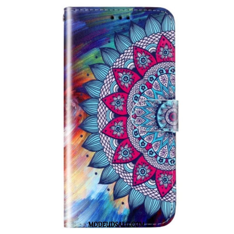 Læder Cover Samsung Galaxy S23 5G Med Snor Farverig Strappy Mandala