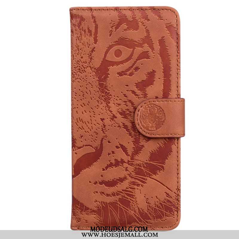 Læder Cover Samsung Galaxy S24 Plus 5g Telefon Etui Tiger Footprint