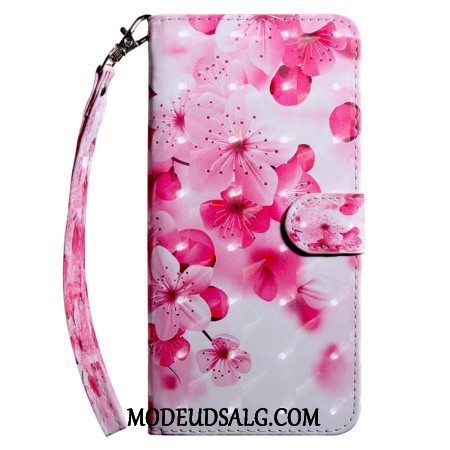 Læder Cover Samsung Galaxy S24 Ultra 5g Telefon Etui Røde Blomster Med Rem