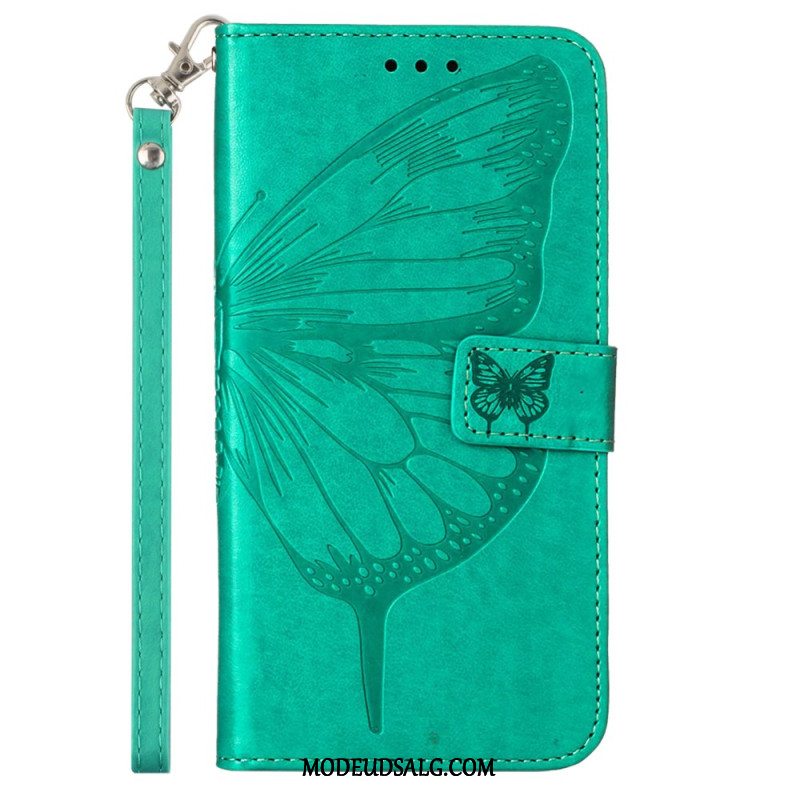 Læder Cover Samsung Galaxy Z Fold 6 Telefon Etui Blomstersommerfugl Med Rem