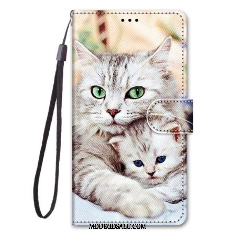 Læder Cover Xiaomi 12 / 12X Med Snor Strappy Cat Familie