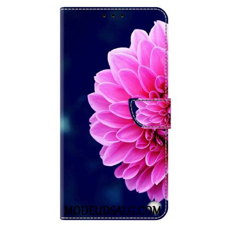 Læder Cover Xiaomi 14 Pro Lyserød Blomst På Blå Baggrund