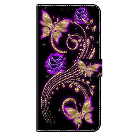 Læder Cover Xiaomi 14 Pro Violette Blomster Og Sommerfugle