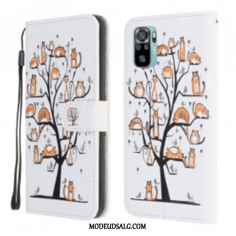 Læder Cover Xiaomi Redmi Note 10 / 10S Med Snor Funky Cats Med Rem