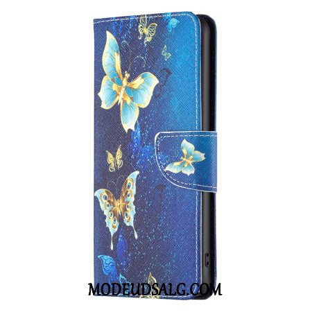 Læder Cover Xiaomi Redmi Note 13 Pro Plus 5g Telefon Etui Gyldne Sommerfugle