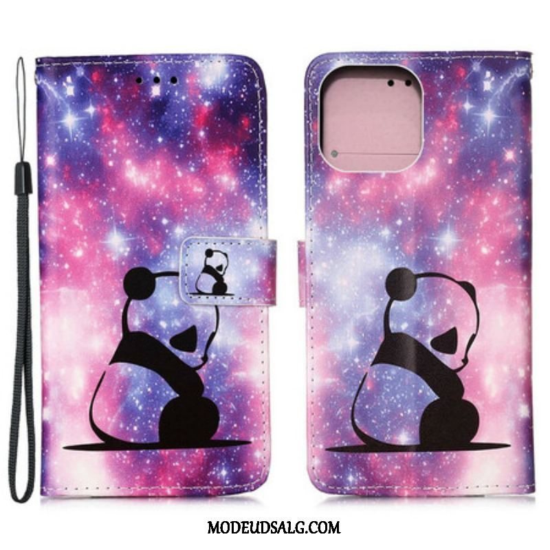 Læder Cover iPhone 13 Mini Panda Galaxy