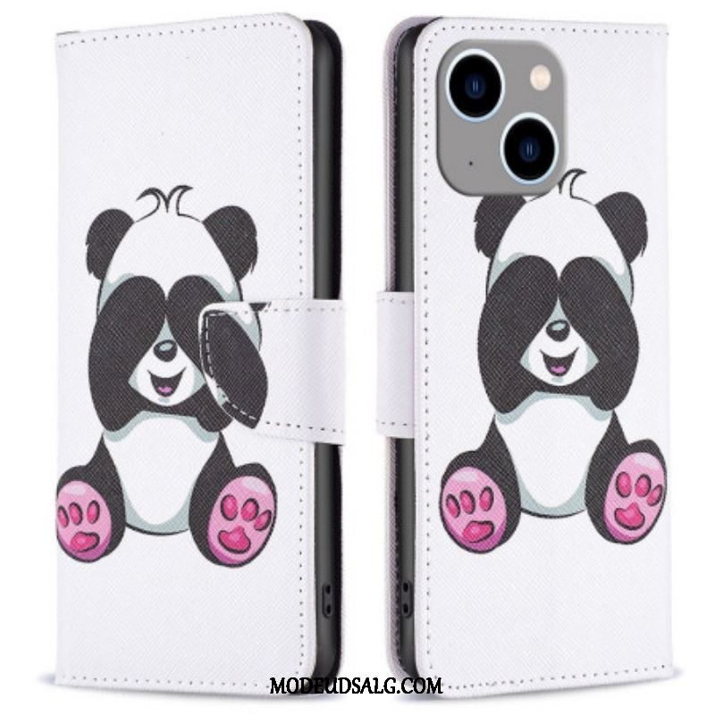 Læder Cover iPhone 14 Plus Panda Sjov