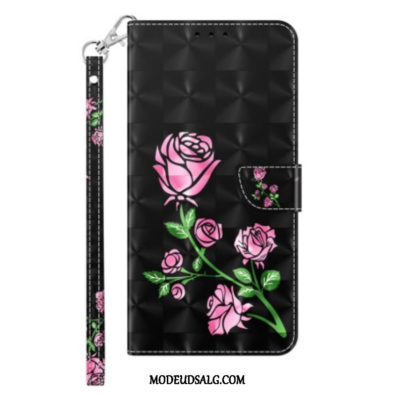 Læder Cover iPhone 14 Pro Med Snor Rem Roses