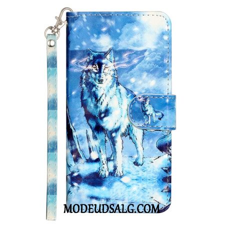 Læder Cover iPhone 16 Telefon Etui Lanyard Snow Wolf