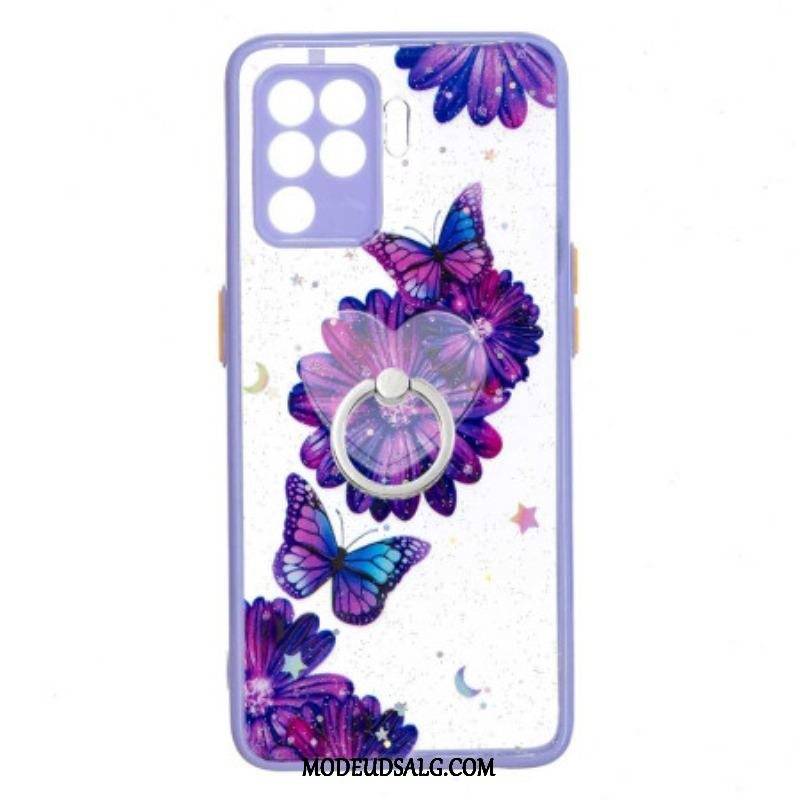 Mobilcover Oppo A94 5G Lilla Blomst Sommerfugl Med Ring