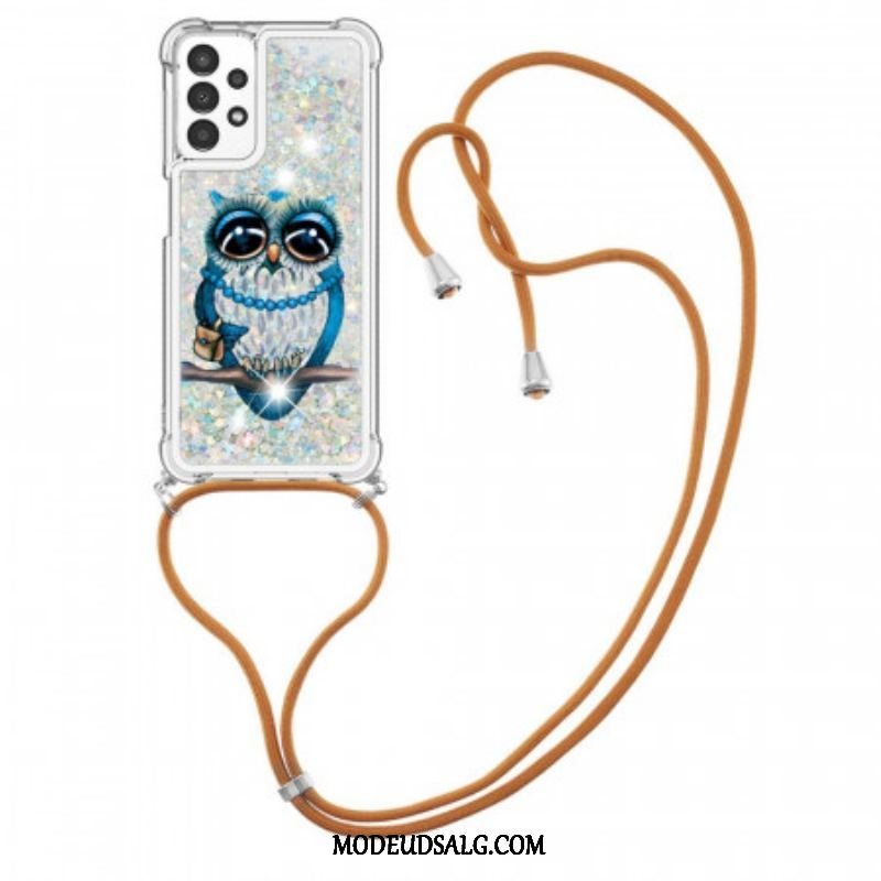 Mobilcover Samsung Galaxy A13 Med Snor Sequin Snøre Miss Owl