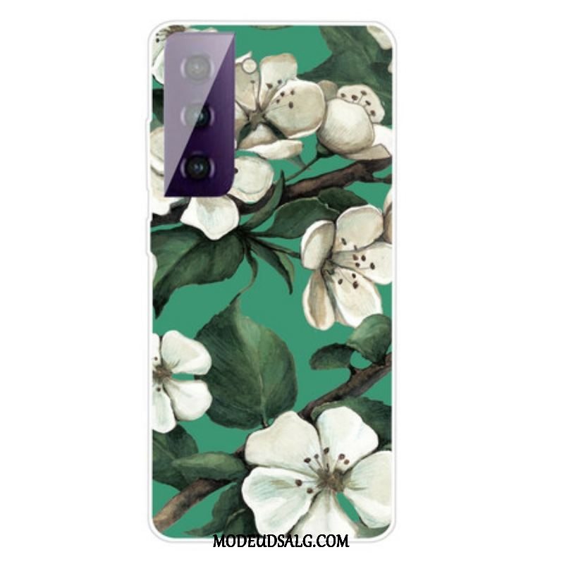 Mobilcover Samsung Galaxy S21 FE Malede Hvide Blomster