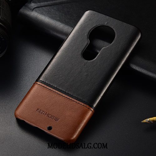 Moto G7 Play Etui / Cover Ægte Læder Blandede Farver Sort Beskyttelse