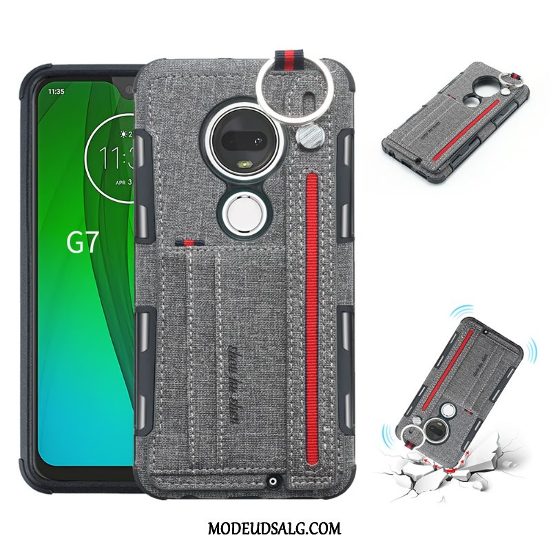 Moto G7 Plus Etui Anti-fald Pu Grå Lærred Support