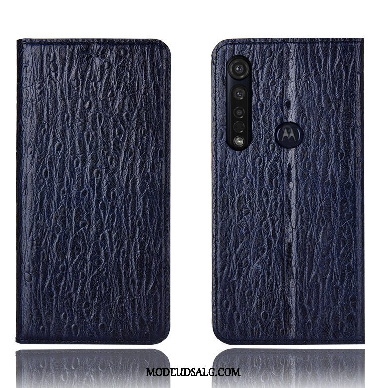 Moto G8 Plus Etui Anti-fald Folio Mønster Cyan Alt Inklusive