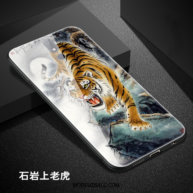 Nokia 7.1 Etui / Cover Trendy Tiger Blå Glas