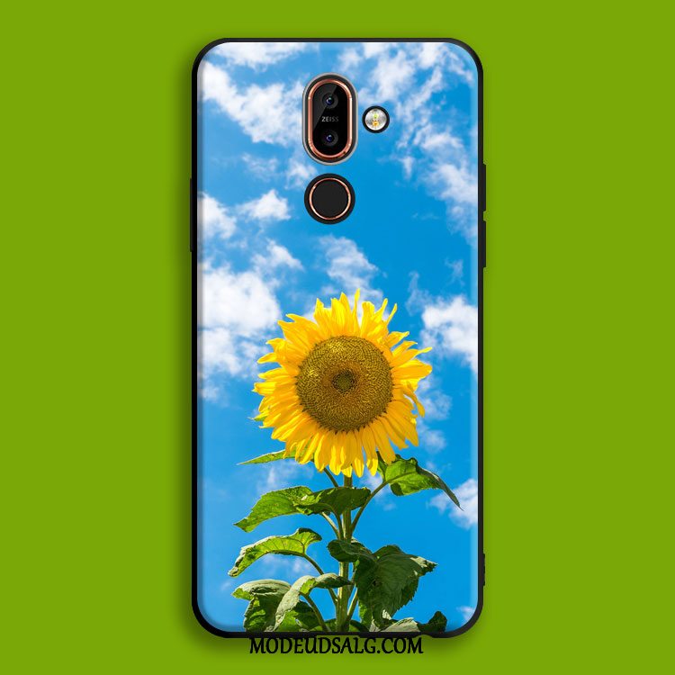 Nokia 7 Plus Etui / Cover Blød Blomster Blå Alt Inklusive Almindelig Solsikke