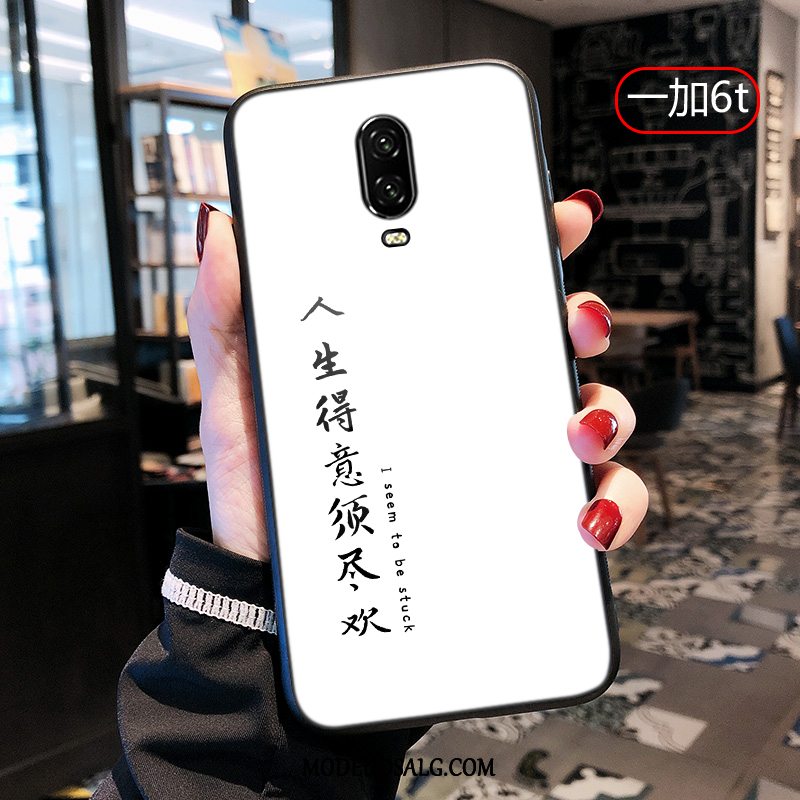 Oneplus 6t Etui Kreativ Cover Silikone Hvid Hærdet Glas