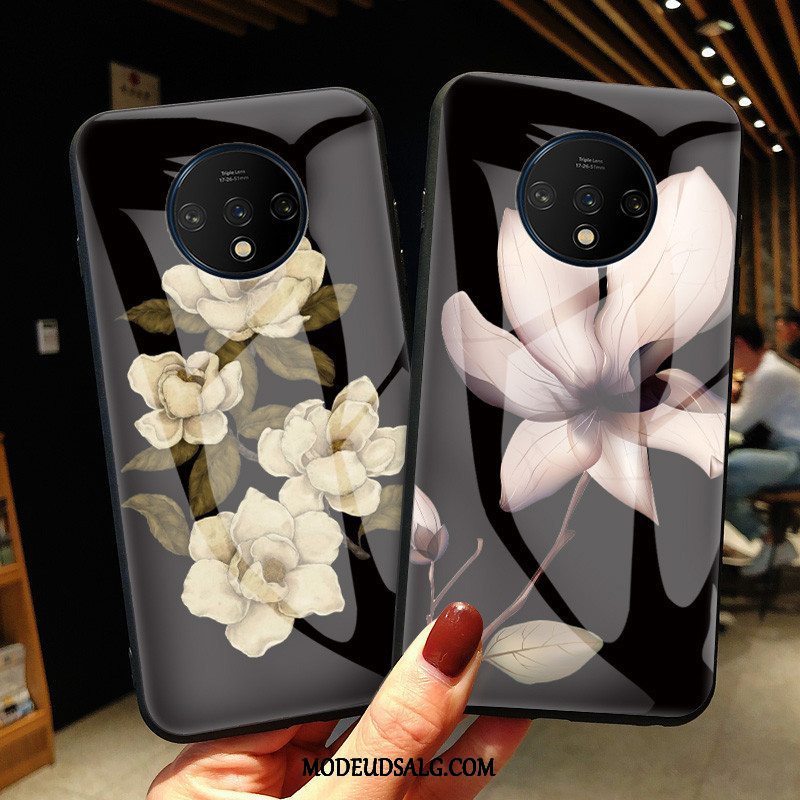 Oneplus 7t Etui Træ Sort Beskyttelse Blomster Cover