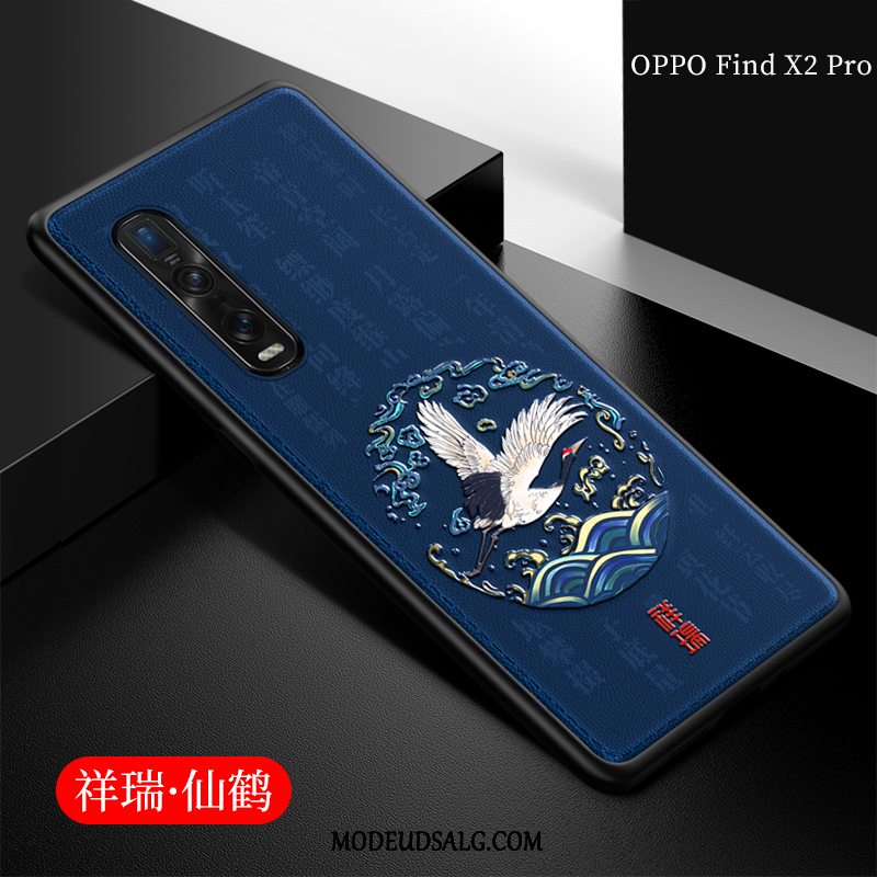 Oppo Find X2 Pro Etui Alt Inklusive Relief Kinesisk Stil Blå Cover