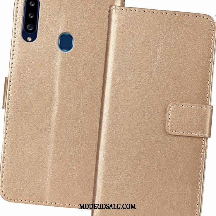 Samsung Galaxy A20s Etui / Cover Folio Guld Alt Inklusive Ægte Læder Anti-fald