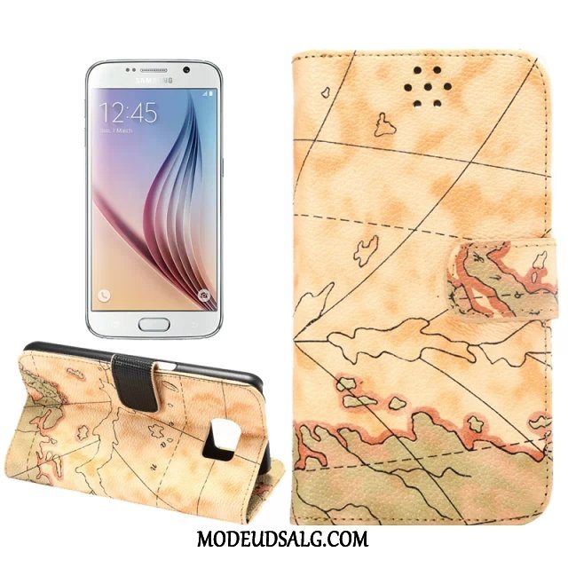 Samsung Galaxy S6 Etui Mønster Lædertaske Cover Gul Tasker