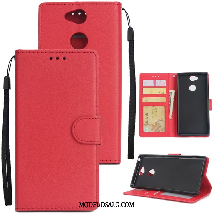 Sony Xperia Xa2 Etui / Cover Lædertaske Nubuck Tegnebog Rød Solid Farve