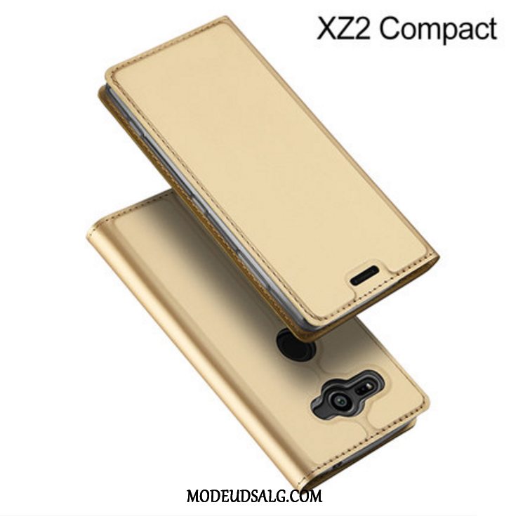 Sony Xperia Xz2 Compact Etui Lædertaske Kort Support Anti-fald Guld