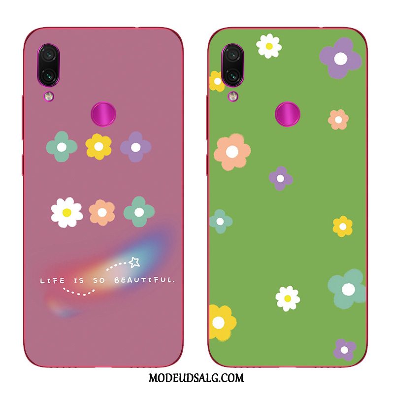 Xiaomi Redmi Note 7 Etui Blomster Rød Grøn Lille Sektion Cover