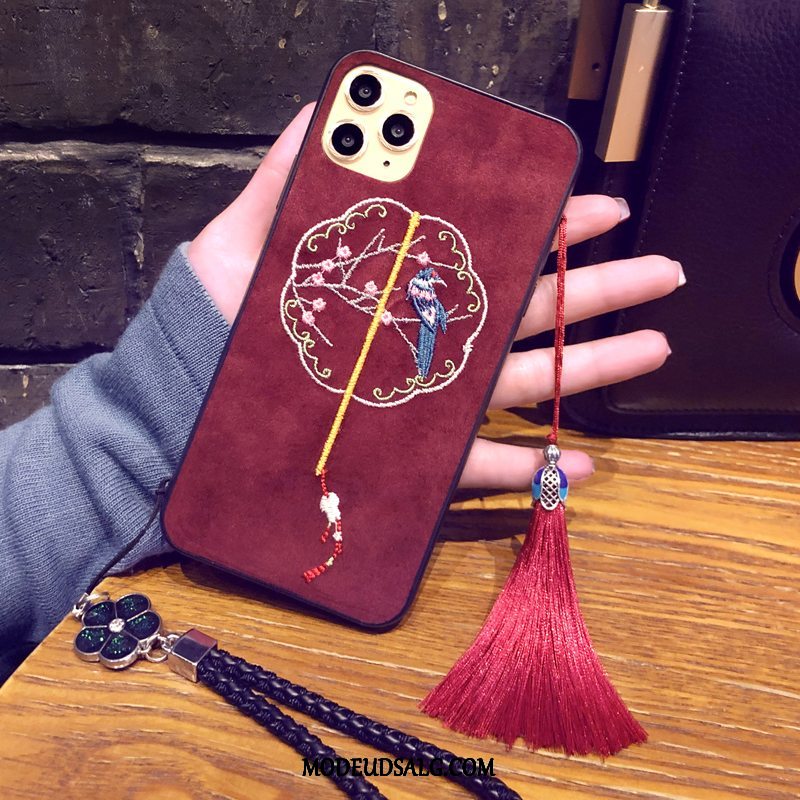 iPhone 11 Pro Max Etui Rød Fløjl Kinesisk Stil Cover Hængende Ornamenter