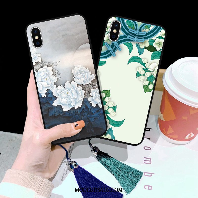 iPhone Xs Max Etui Af Personlighed Klassisk Vind Blomster Grøn